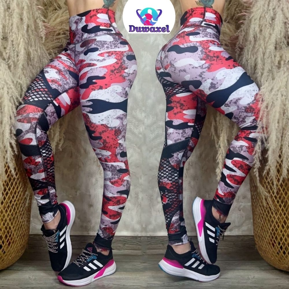 Colombian Leggings, suplex fabric, high waist, butt lift. One Size. Red/Black